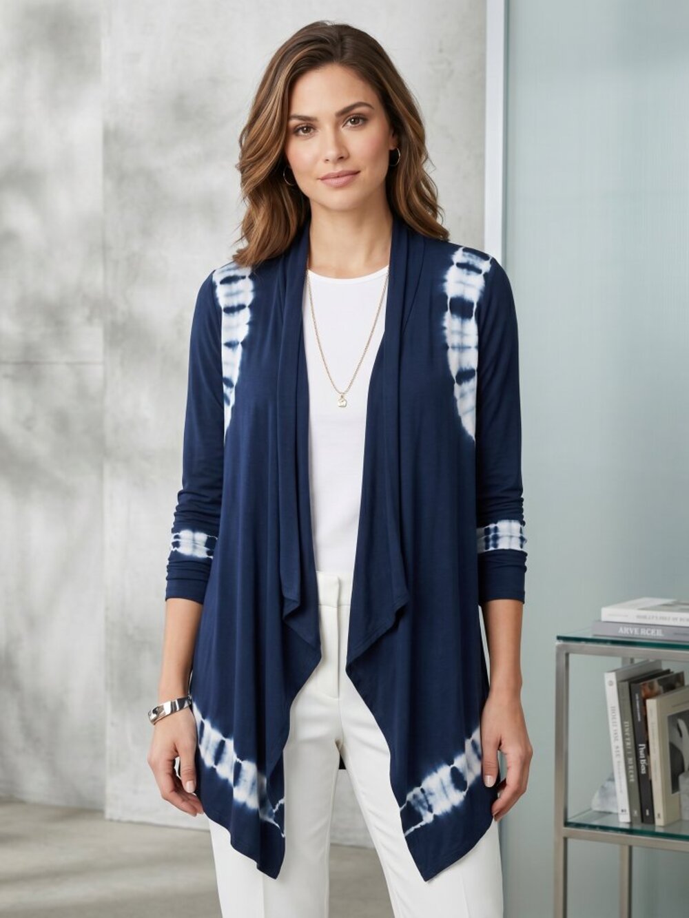 Dressbarn Boho Tunic L Top Kimono Navy Tie Dye Boho Whimsigoth Indie Draped Knit